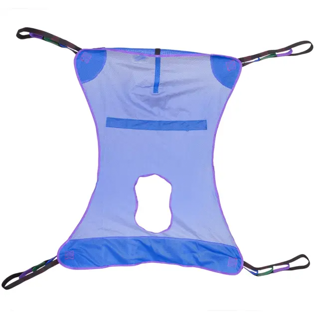 Full Body Patient Lift Sling with Commode Opening - Four Point Mesh Sling for Pa