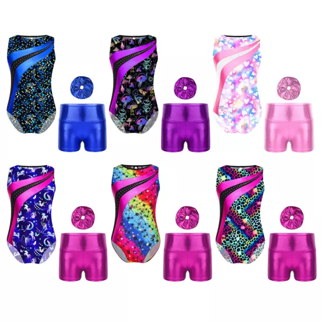 Girls Activewear Kids Bodysuit Summer Outfits Metallic Leotard Gymnastics Sport