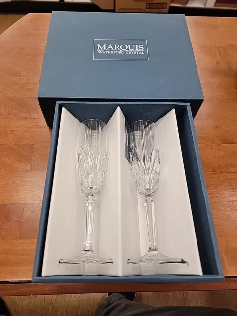 Set 2 Waterford Crystal Marquis Brookside Champagne Flutes Toasting Glasses 9”