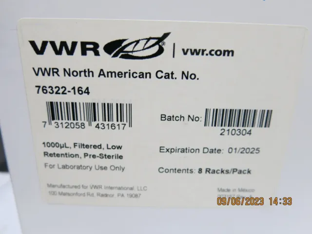 VWR LTS Compatible Pipet tips 1000uL Filtered Low Retention 8 Racks/Pk 76322-164