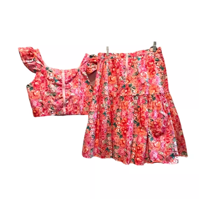 NEW Gianni Bini Girls 2 Piece Set Top Skirt Size 14 Coral Floral Peasant Ruffles