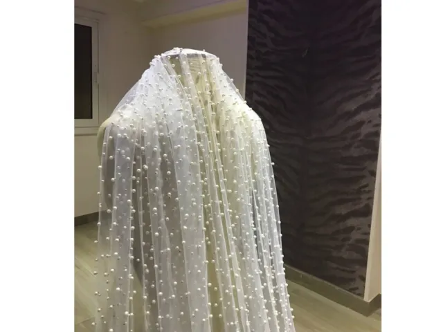 veil with pearls cathedral pearls ivory veil