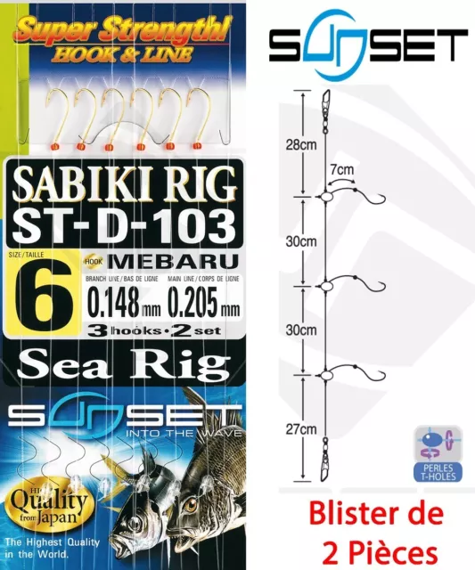 Montage bas de ligne surf mer Sunset sabiki rig ST-D-103 (Blister de 2 pièces)