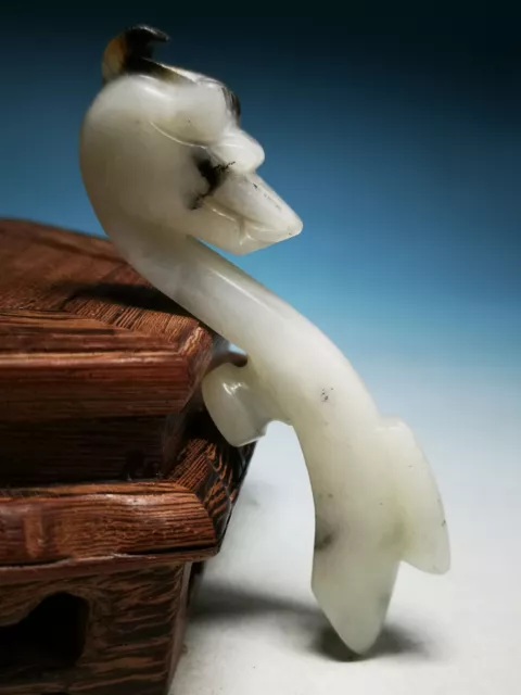 Old Nephrite Jade Stone Carved Sculpture Dragon Head Ru-Yi w/ Beetle Y25