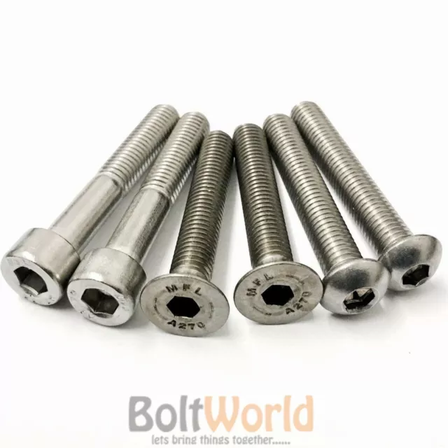 M6, A2 Stainless Steel Socket Cap Button Countersunk Csk Head Bolts Screws Allen