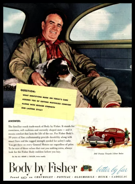 1947 Pontiac Torpedo Body By Fisher English Springer Spaniel Dog Print Ad