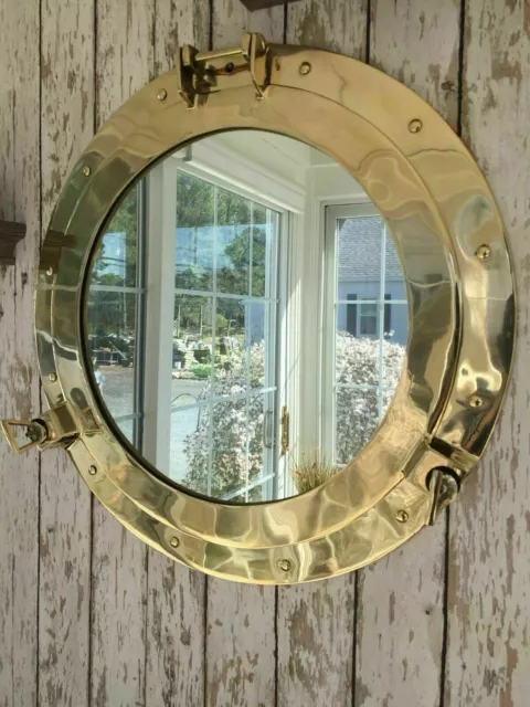 12"Brass Porthole Mirror Nautical Large Working Window Ship Cabin Wall Decorativ