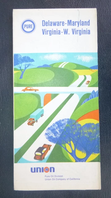 1969 Delaware Maryland Virginia West Virginia road  map Pure Union 76 oil  gas