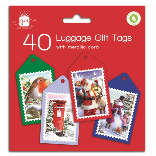 40 Traditionnel Noël Baggage Étiquettes Cadeau Cravate Sur & Argent Cordon
