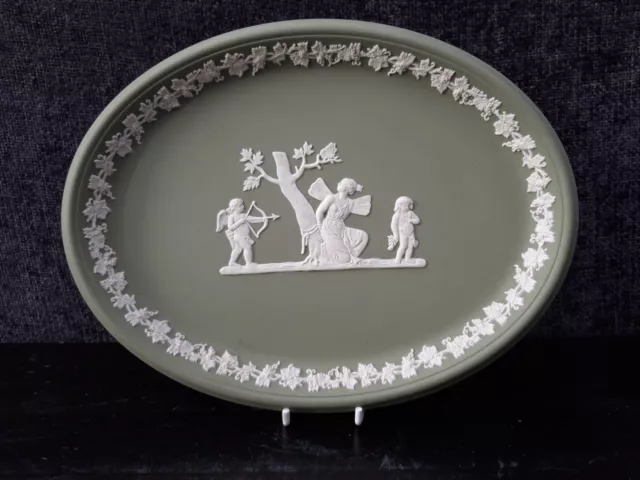 Wedgwood Green Jasperware Dip Oval Tray Plaque Platter