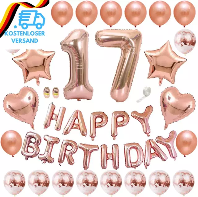 Huture Rose Gold 17. Geburtstag Deko Happy Birthday Girlande Banner Ballon Latex