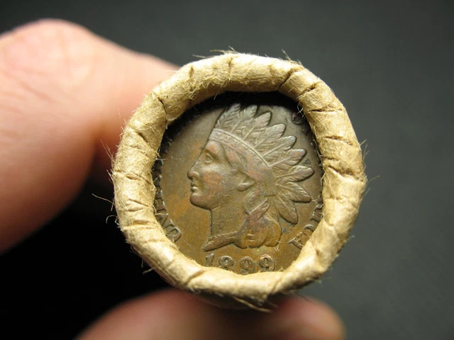 ESTATE COINS! LINCOLN CENT PENNY ROLL VF+ 1899 / AU 1907 INDIAN ENDS 4vv