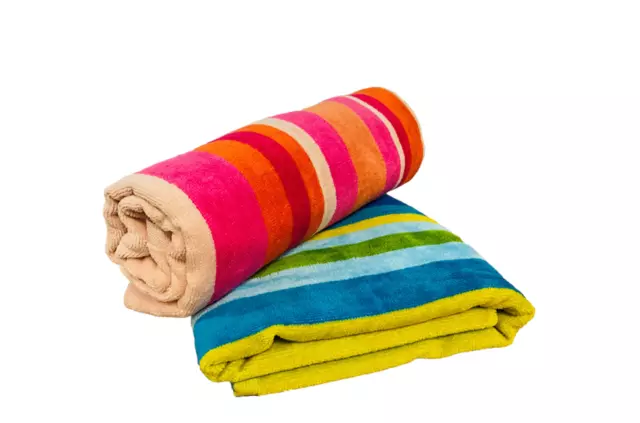 Beach Towel 2 Pack  100% Cotton Large Striped & Lightweight Ideal For Holidays