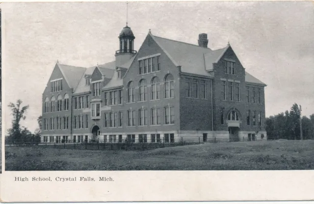 CRYSTAL FALLS MI - High School Postcard