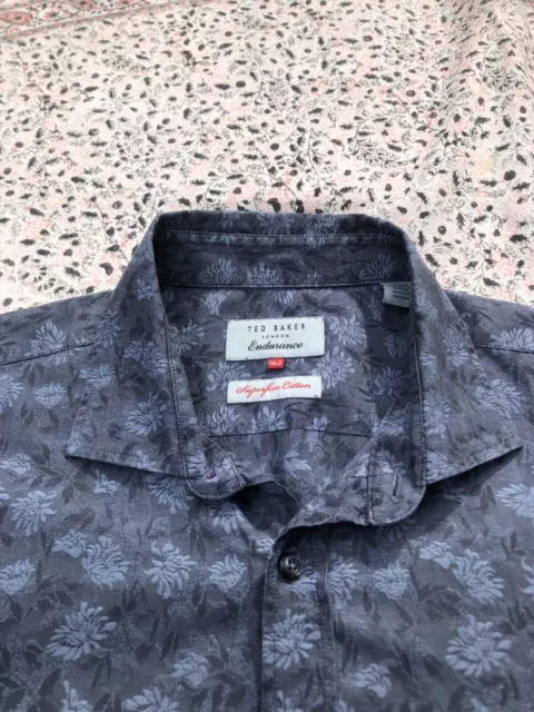 TED BAKER - Grigio - Floreale - Cotone - Polsino con bottoni - Camicia - colletto 16,5""