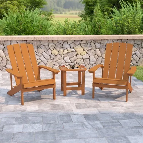 2 Pack Charlestown All-Weather Poly Resin Wood Adirondack Chairs with Side Table