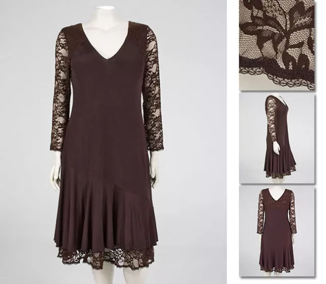 NEW!  Zaftique LACEY HEM Dress COFFEE Brown 0Z 1Z 4Z / 14 16 28 / L XL 1X 4X