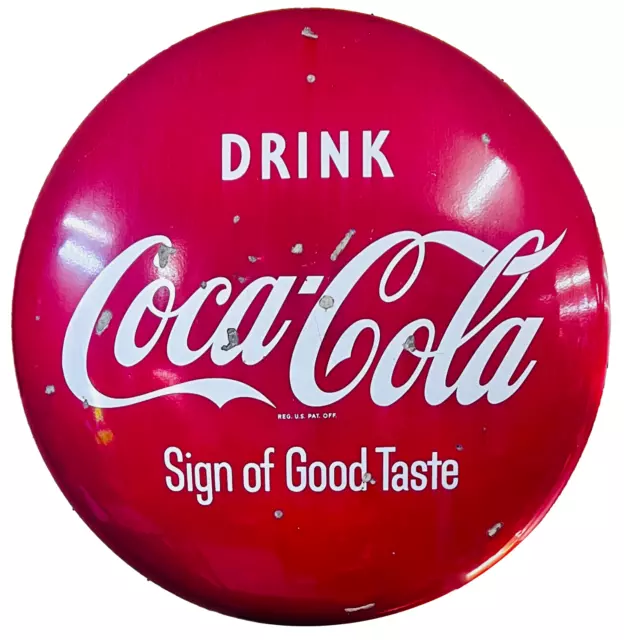 1950's Vintage Porcelain Drink COCA-COLA Button Sign 48-in "Sign of Good Taste"