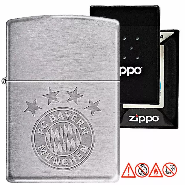 Zippo FC Bayern München Chrom gebürstet Benzinfeuerzeug Feuerzeug Fanartikel