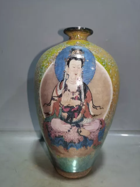 Exquisite Old Chinese Jian porcelain Color Hand Painted Four faced Buddha Vase 9