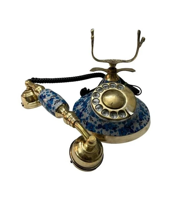 Teléfono de latón maharajá | Teléfono de latón con flores | fijo Teléfono...