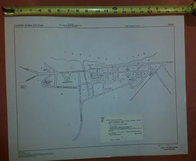 1944 US Army Map City Plan of Tarlac Philippines