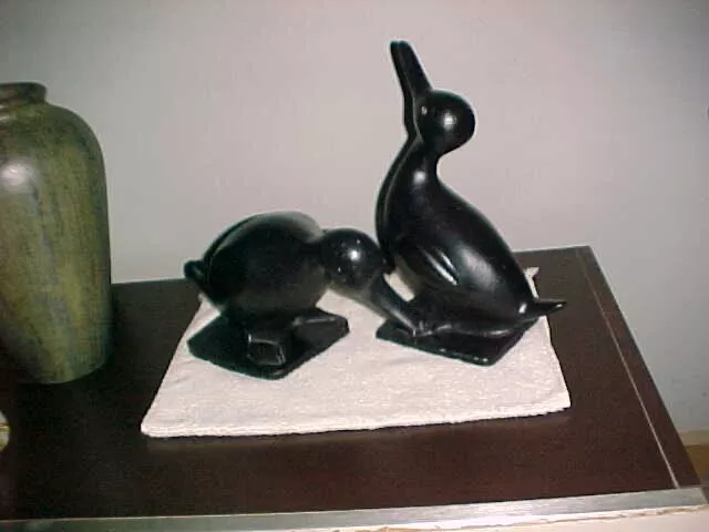 VIRGINIA METALCRAFTERS   Mid-Century CAST IRON BLACK DUCK PAIR - 12"  V HEAVY