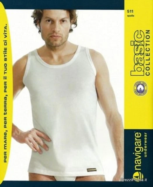 6 Pezzi Canottiera Navigare 511 Spalla Larga Uomo 100% Cotone Jersey Da Tg4 A 10