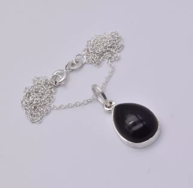 925 Solid Sterling Silver Black Onyx Chain Pendant-19 Inch v193