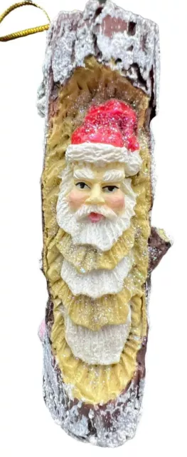 Christmas tree ornament￼ Santa Carved In Log 3.5 Primitive Style￼ Resin Glitter