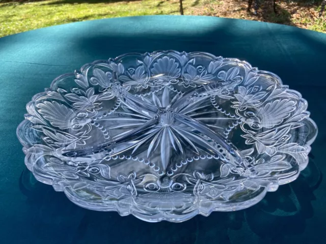 Fifth Avenue  14" Platter Crystal Fleur de Lis Frosted Leaf Design MINT 3
