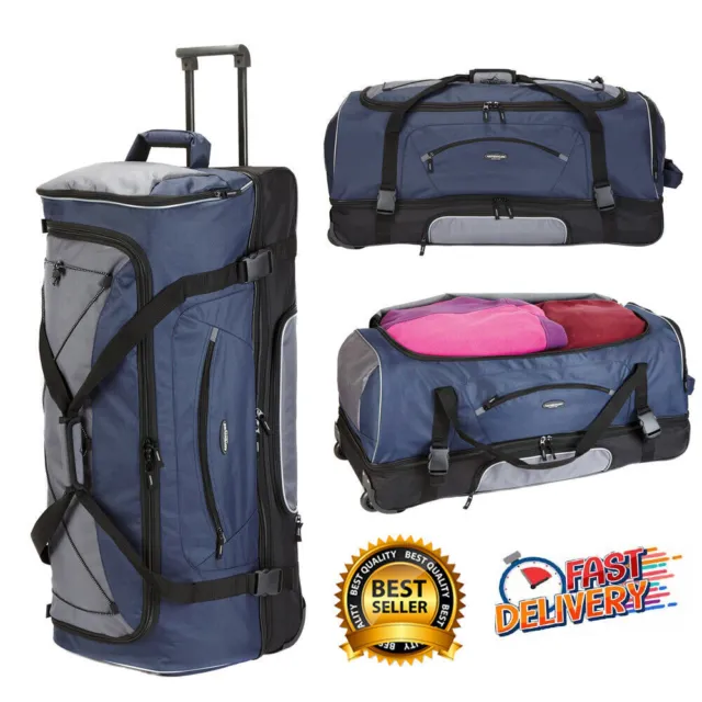 36" 2-Section Drop-Bottom Rolling Duffel with Telescopic Handle for Trip Travel