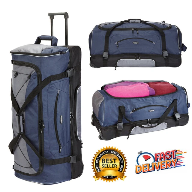 36" 2-Section Drop-Bottom Rolling Duffel with Telescopic Handle for Trip Travel
