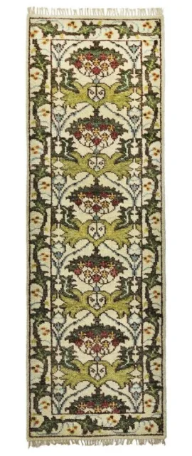 Ivory William Morris Inspired Runner Hand-Knotted Wool Area Rug