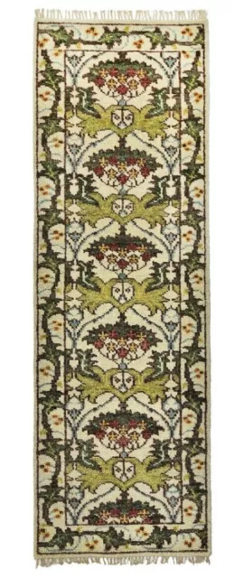 Ivory William Morris Inspired Runner Hand-Knotted Wool Area Rug Ivory William Morris Inspired Runner Hand-Knotted Wool Area Rug