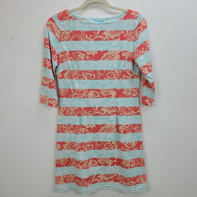 J Mclaughlin Paisley Dress Women Small Blue Orange 3/4 Sleeve Pullover Stretch