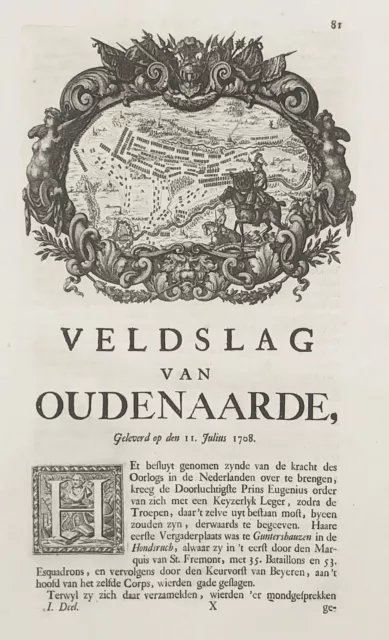 Slag Bij Oudenaarde Vlaanderen Belgie Belgique Engraving 1729