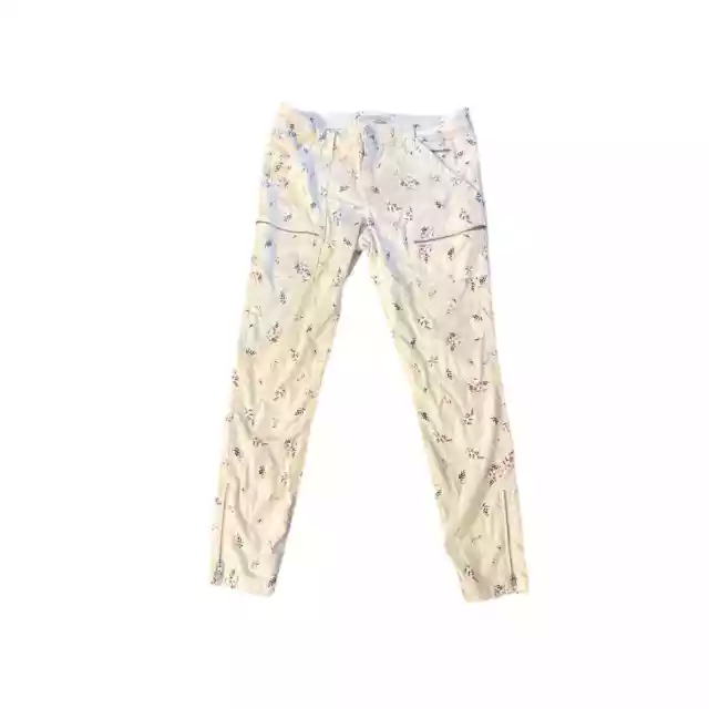 Women 29 Joie Jeans Park Skinny White Floral Flower Print Denim Ankle Pants