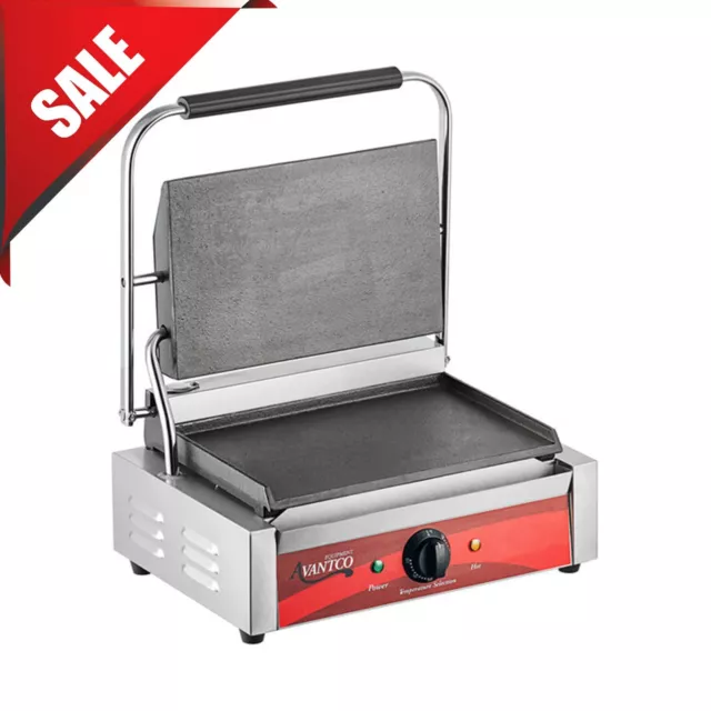 Heavy-Duty Commercial Panini Sandwich Grill Food Press Smooth Griddle Restaurant