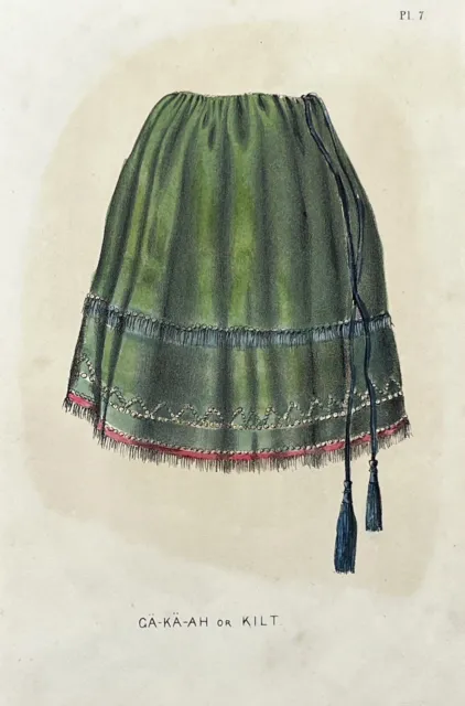Original 1850 Seneca Native American Kilt Skirt Print,Indian,Old,New York,NY