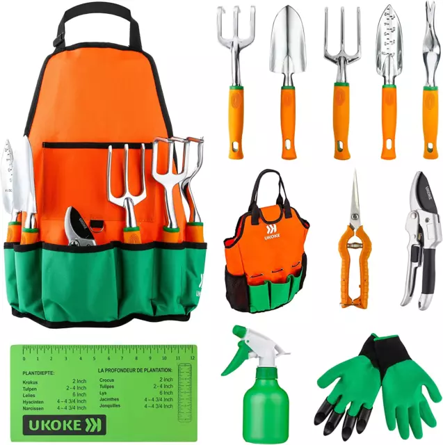 Garden Tool Set, 12 Piece Aluminum Hand Tool Kit, Garden Canvas Apron with Stora