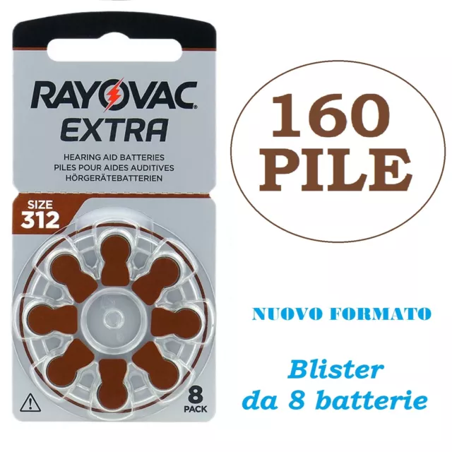 160 Batterie PILE RAYOVAC Extra 312 per Apparecchi Acustici Protesi PR41 1,45v