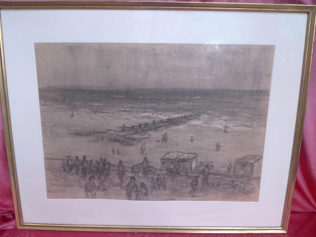 Tableau Peint à L'huile « Plage Animée En Normandie » - Style Impressionniste - Cordier 2006 - Toile Marine Avec Bateaux
