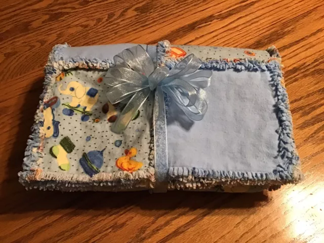 Handmade Rag Quilt Flannel Baby Boy Toy Print Gift Ready - 100% Positive Seller