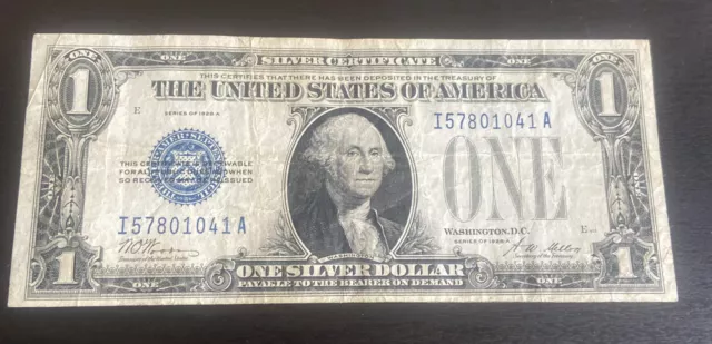 1928 A $1 One Dollar Bill Funny Back Silver Certificate Circulated