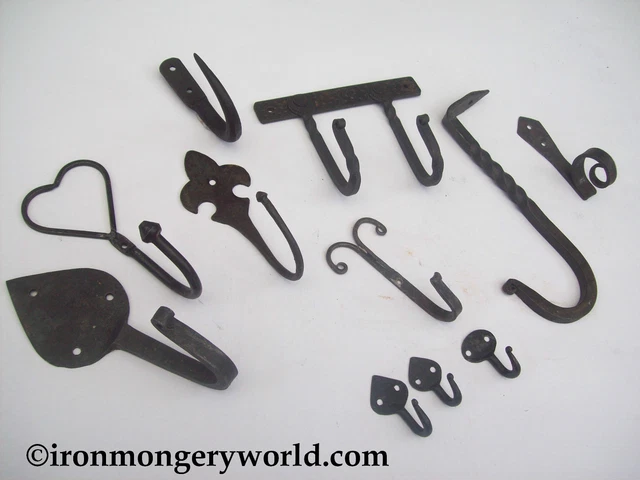 Hand Forged Made Wrought iron Gothic Hat Coat Key Robe Hooks Blacksmith Beeswax