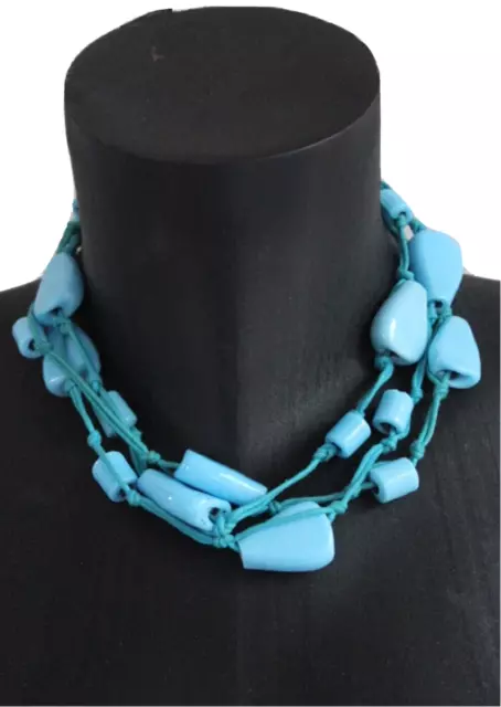 COLLIER,RAS de COU ; 3 RANGS ; TURQUOISE ; env. 42cm  ; NEUF,JAMAIS PORTE. / 27 2