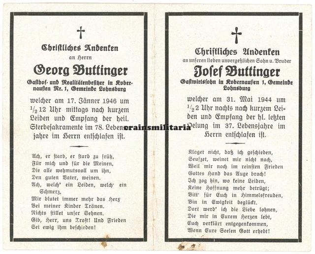 Orig. Sterbebild Vater und 2 Brüder ua Lazarett FERRARA Italien 1945 Costermano