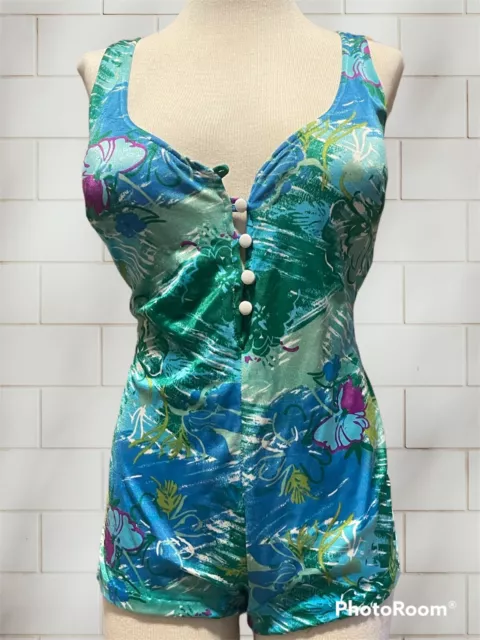 Vintage 60s 70’s Pinup One Piece  Open Back Bathing Suit Swimsuit Size 18/40