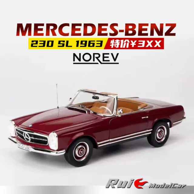 Norev 1:18 Mercede-Benz 230 SL 1963 Crimson Simulation Alloy Car Model